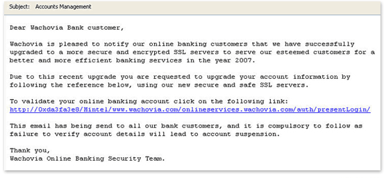 Phishing email example 1